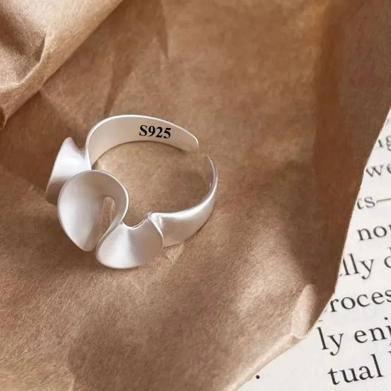925 Sterling Silver Rings for Women Vintage Matte Frosted Lace Irregular Finger Rings Y2K Couple Ring Hip Hop Fashion Jewelry